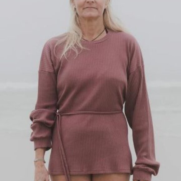 Baserange Shaw Long Sleeve Wrap Top; Ribbed; Mauve/plum color; Size Large - Picture 1 of 8